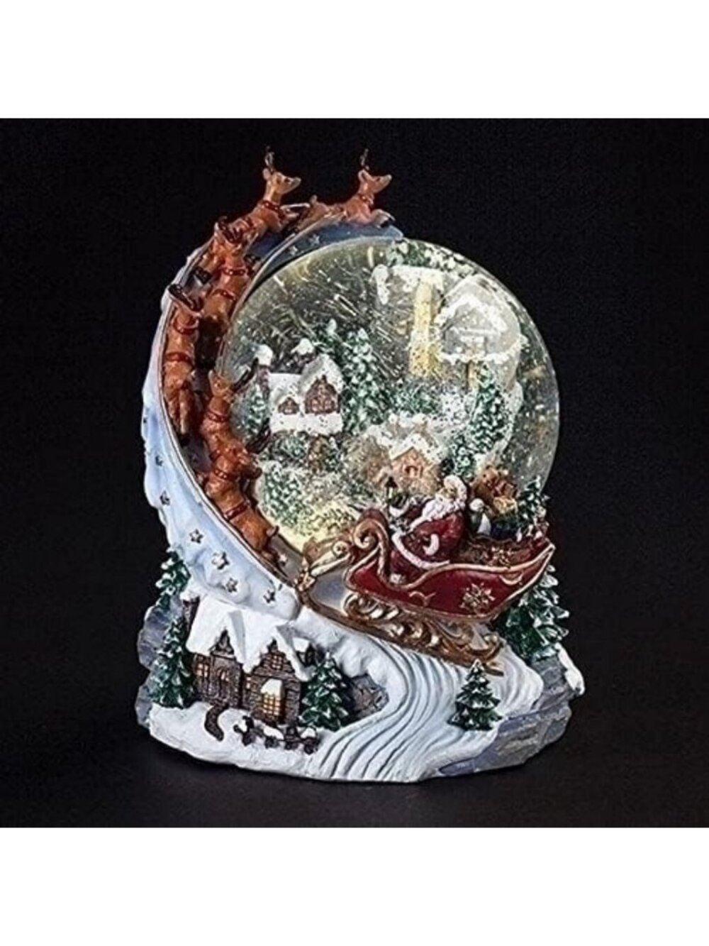 Roman 8" H 120mm Lighted Musical Swirl Santa Over Town Glitterdome, Tabletop